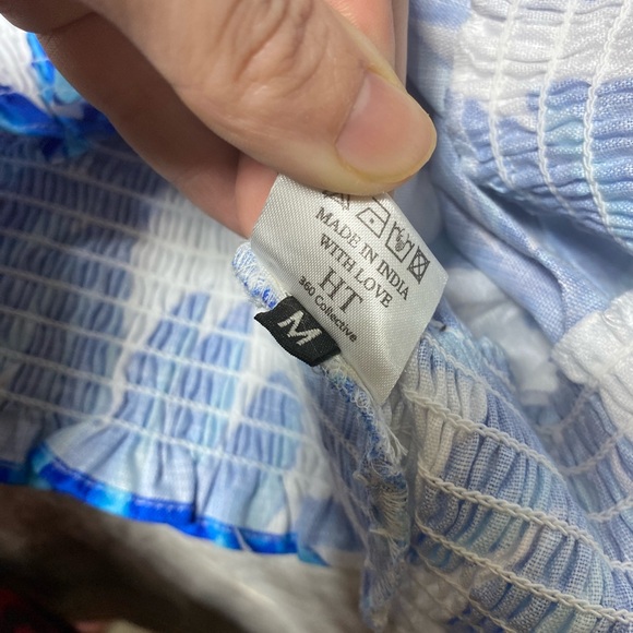 New Nordstrom Square Neck Puff Sleeve Crop Top Hawaiian Island Tropical Blouse - Picture 6 of 10